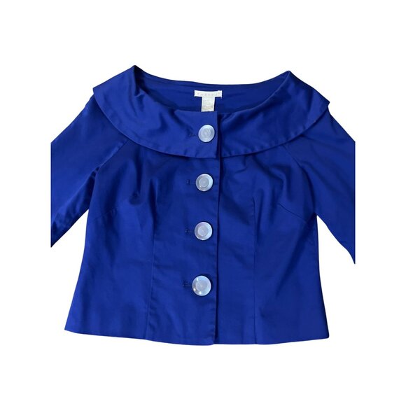 Tweeds Jacket Womens S Blue Button Front 3/4 Sleeve Lined Cotton Blend Used - Picture 3 of 14